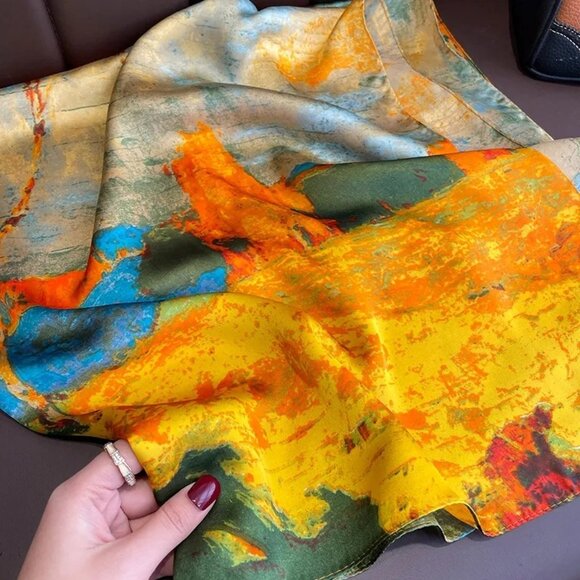 2/$30 NEW Abstract Landscape Scarf Vibrant Printed Silky Fashion Scarf Colors - Picture 6 of 10